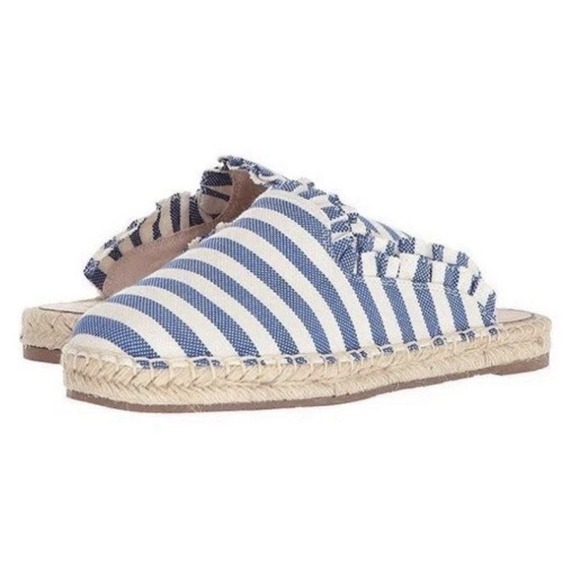 Kate Spade Size 10 Blue Cream Striped Canvas Laila Espadrilles Mules